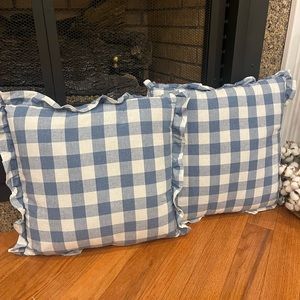 Set of 2 Serena & Lily Style Gingham Throw Pillows Coastal Blue NEW